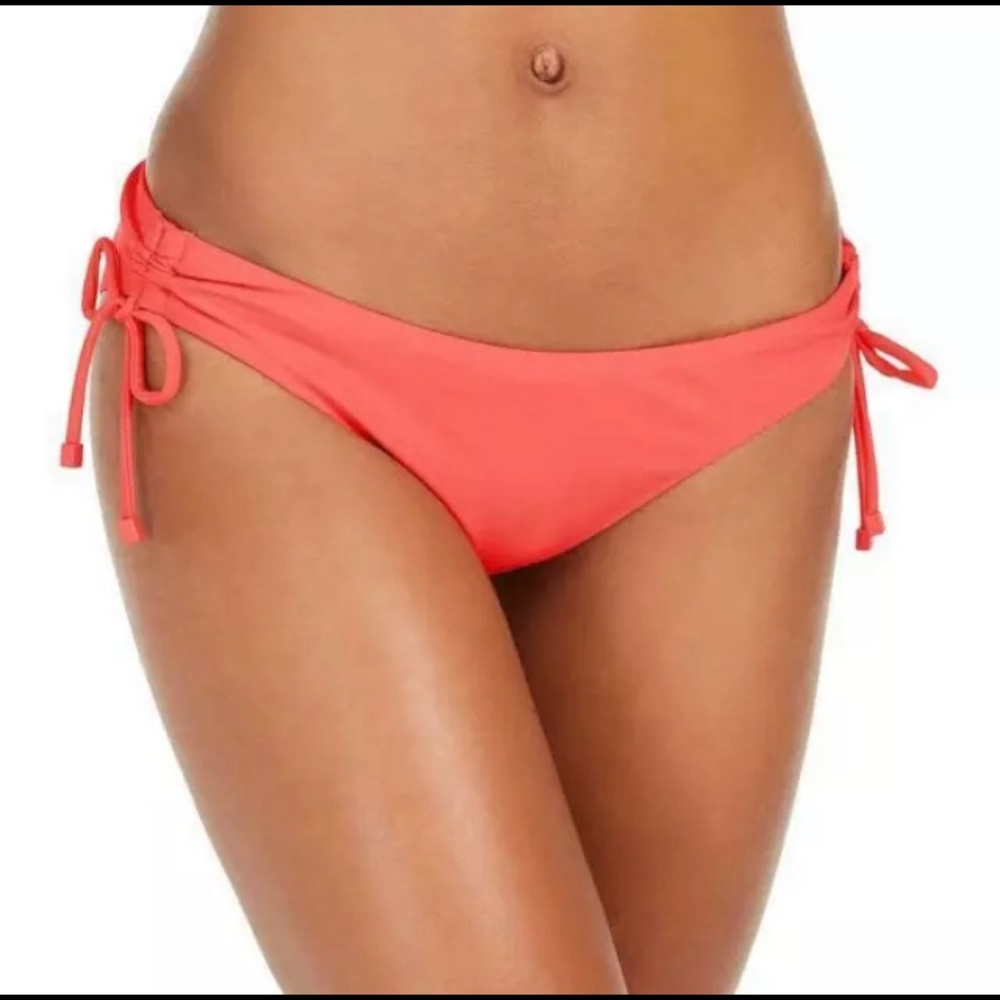 Bar III Pink Swim Bottom‎ Womens Size Medium Bikini Low Side Tie Coral NWT 4839